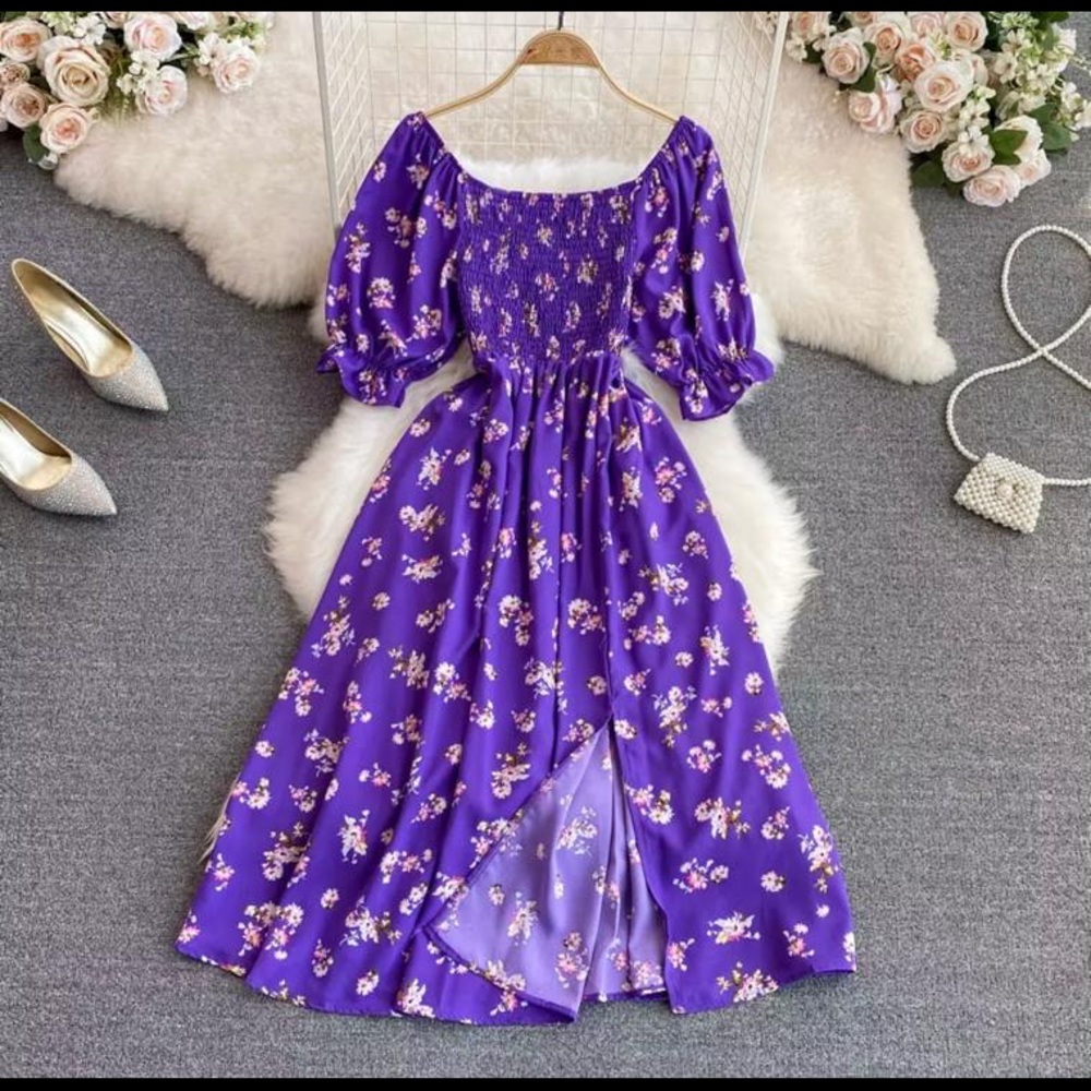 COPY - Women romantic floral summer puff sleeve casual party vacation beach dre…